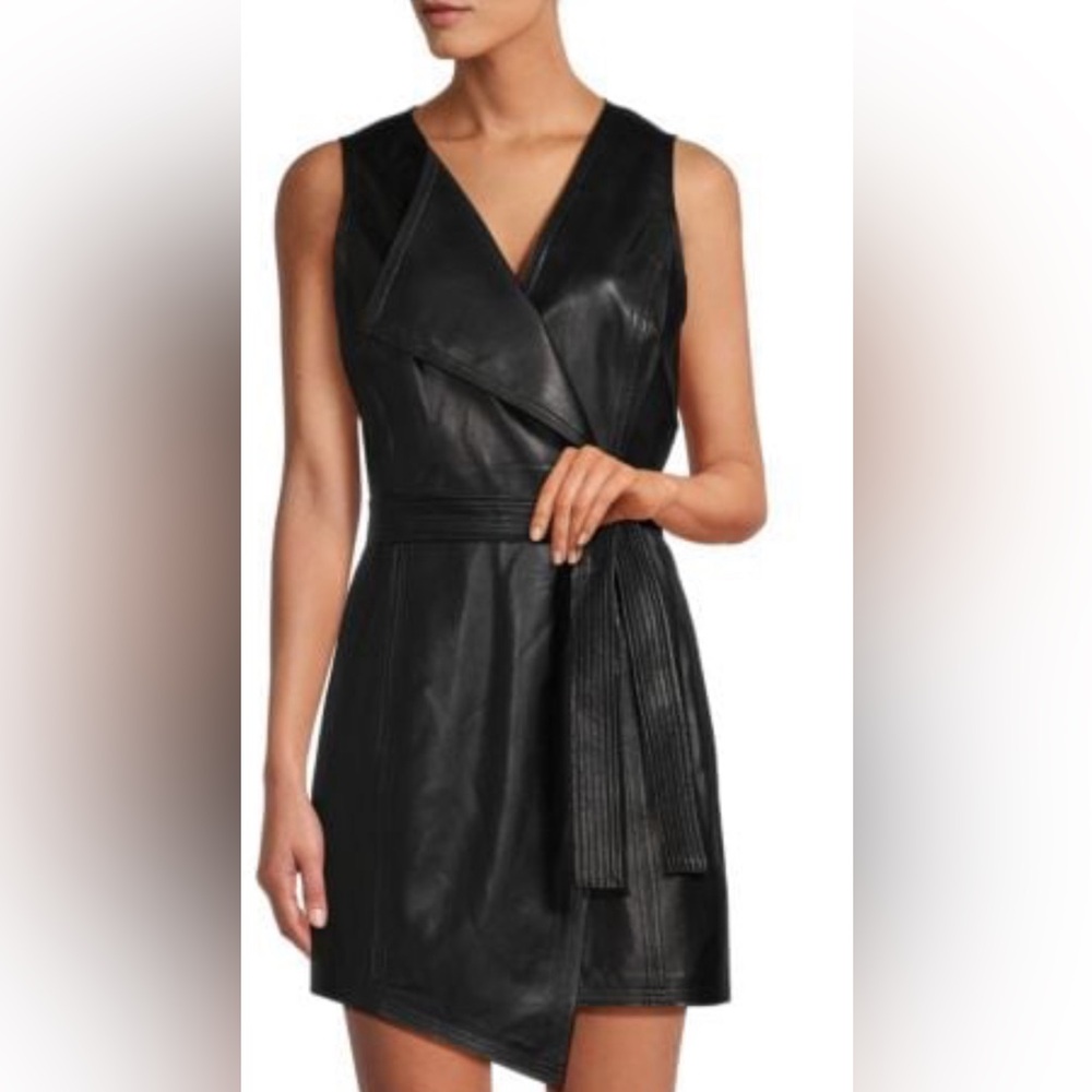 BCBG black leather wrap dress size small